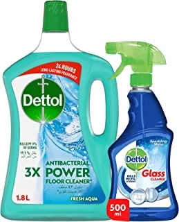 Dettol Healthy Glass Cleaner 500ml + Dettol Aqua Antibacterial Power Floor Cleaner 1.8L