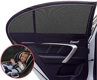 SHOWAY 2Pcs Car Window Shade For Baby Universal Fit Adjustable Shade Breathable Mesh Car Curtains Window Net Car Rear Door Outdoor Camping Netting XL, Black, Carsun06
