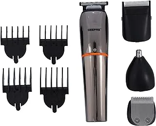 Geepas Geepas 9 In 1 Hair Trimmer 600Mah Battery Portable Cordless Hair Clippers, Grooming Kit With Stand, Digital Display Trimming Kit With 4 Interchangeable Heads For Styling Beard, Gray