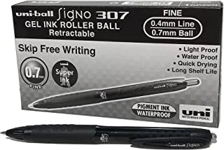 Uni-ball MI-UMN307-BK Signo Gel Ink Roller Ball قلم قابل للسحب - UMN-307 ، أسود - عبوة من 12