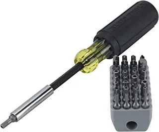 Klein tools 32510 magnetic multibit screwdriver with sturdy torx, hex, spanner, tri-wing, torq and nut tamperproof bits and storage block