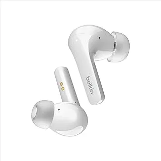 Belkin SOUNDFORM Flow True Wireless Earbuds with Active Noise Cancellation, Bluetooth Earphones with Wireless Charging, IPX5 Sweat and Water Resistant, 31H Play Time, for iPhone, Galaxy, Pixel - White