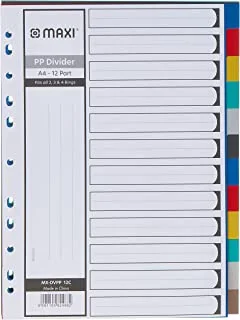 Maxi 12 Part Color Polypropylene Divider,Plastic Subject Dividers With Multipunched Reinforced Colour Number Tabs, ASSORTED, DVPP 12C