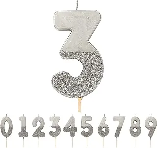 Talking Tables Glitter Number Candle 3, Silver