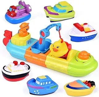 Arabest Baby Bath Toys, 7pcs Toy Boats Include One Big Wind Up Bath Boat and 6 Squirters Bath Toy Boats, Baby Swim Pool Water Toys for Toddler, Baby Bathtub Toy Birthday Gifts for Boys and Girls