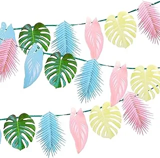 Talking Tables Tropical Palm Leaf Garland Bunting with Pastel Leaves-2.6m | Reusable Hawaiian Decorations for Birthday, Garden Party, Summer, Luau, Jungle Theme, Multi Colour