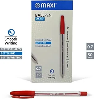 Maxi MX-LV100-50R قلم حبر جاف 50 قطعة ، مقاس طرف 0.7 مم ، أحمر