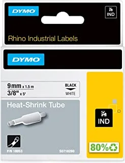 DYMO Industrial Heat Shrink Tubes for DYMO LabelWriter and Industrial Label Makers, Black on White, 0.95 cm, (18053)