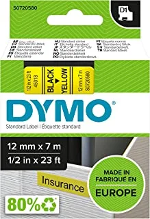 DYMO TAPE 12MMX7M YELLOW D1, Black on Yellow, S0720580 1 Count