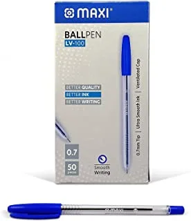 Maxi MX-LV100-50B Ball Point Pen 50 Pieces, 0.7 mm Tip Size, Blue