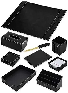 FIS Executive Desk sets, Bonded Leather, Black Set of 9 Pieces -FSDSEXB221BK