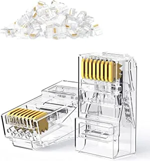 UGREEN RJ45 Connector Cat6 50 Pack RJ45 Non-Passthrough Plug Ethernet Cable Crimp LAN Connector Crystal Unshielded Crimp Connector Gold Plated Network Plug for Solid Wire and Standard Cable