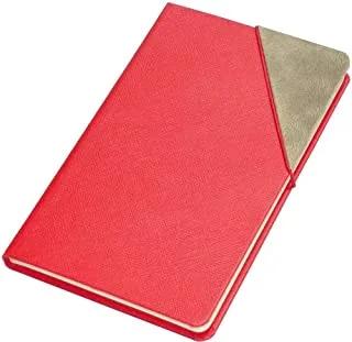 FIS FSNB1321SLTRE 120 ورقة بغطاء من البولي يوريثان الإيطالي ، ورق عاجي ، دفتر مفرد مسطح مع شريط مطاطي زاوية ، مقاس 13 سم × 21 سم ، أحمر