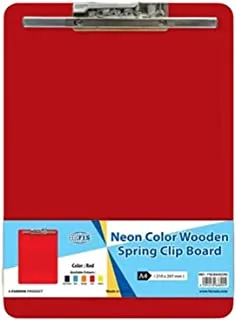 Fis Neon Color Wooden Spring Clip Board, A4 Size, Red