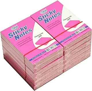 FIS FSPO32FPI Sticky Note Pads, 100 Sheets, 12-Pack, 3-inch x 2-inch Size, Fluorescent Pink