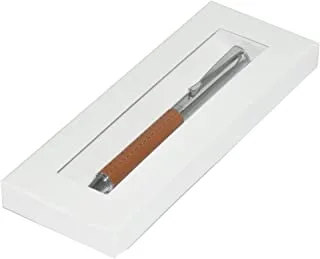 أقلام FIS فضية بغلاف بولي يوريثان إيطالي منقوش وعلبة هدايا ، لون بني - FSPNSPUBRD5