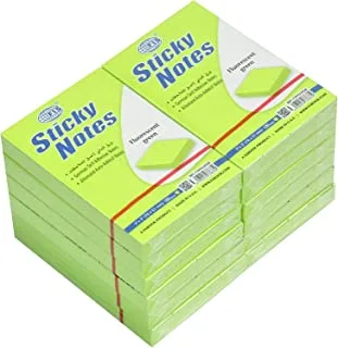 FIS FSPO32FGR Sticky Note Pads, 100 Sheets, 12-Pack, 3-inch x 2-inch Size, Fluorescent Green