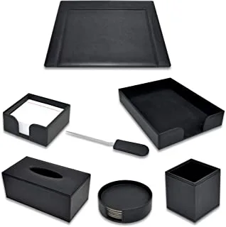 FIS FSDS171BK Executive Italian PU Desk Set 7-Pieces, Black