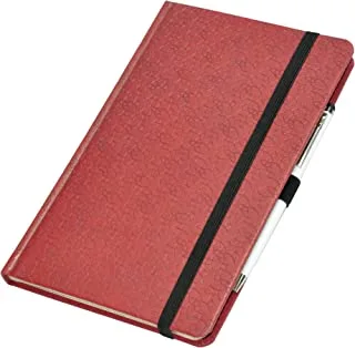 FIS FSNB1321MRD501 96 Sheets Italian PU Cover Single Ruled Ivory Paper Notebook with Elastic Band and Black Ink Pen, 13 cm x 21 cm Size, Maroon