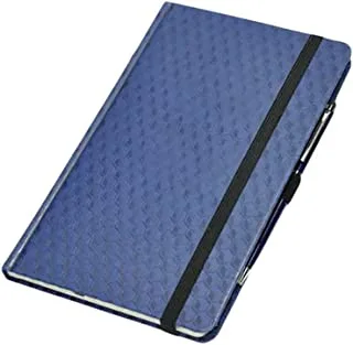 Fis fsnb1321bld301 96 sheets italian pu cover ivory paper single ruled notebook with elastic band and black ink pen, 13 cm x 21 cm size, blue