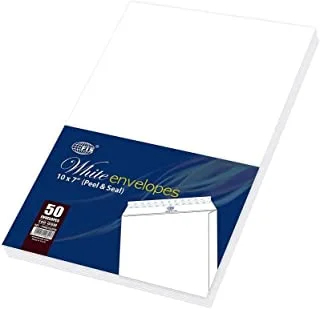 FIS FSWE1033P50 Peel and Seal Envelopes 50-Pieces, 10 Inch x 7 Inch Size, White