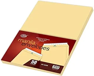 FIS FSME9027P50 90 GSM Peel and Seal Plain Manila Envelopes 50-Pack, 324 mm x 229 mm Size