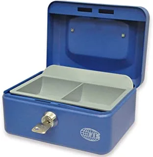 صندوق نقود فولاذي لون أزرق مع قفل مفتاح من FIS ، 152 × 115 × 80 مم ، حجم قفل 6 بوصة - FSCPTS0034BL