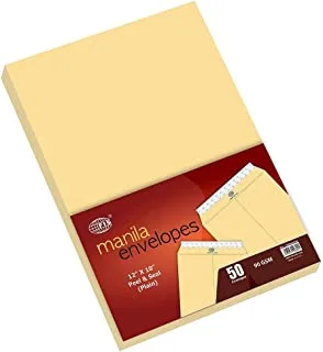 FIS FSME9034P50 90 GSM Peel and Seal Plain Manila Envelopes 50-Pack, 12-Inch x 10-Inch Size