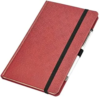 FIS FSNB1321MRD502 96 Sheets Italian PU Cover Single Ruled Ivory Paper Notebook with Elastic Band and Blue Ink Pen, 13 cm x 21 cm Size, Maroon