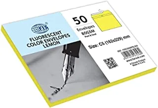 FIS FSEC8026PBLE50 80 GSM Peel and Seal Bright Envelopes 50-Pack, 162 x 229 mm Size, Lemon