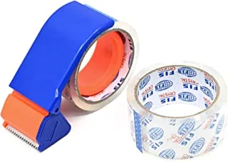 FIS Packing Tape, Size 2 Inches X50 Meters, 45 Micron, 2Rolls And Blue Dispenser FSTAP2X50M