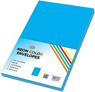 FIS FSEC8032PBBL50 80 GSM Peel and Seal Neon Envelopes 50-Pack، 9 x 6 Inch Size، Blue