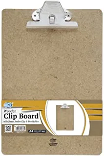 FIS Wooden Smart Jumbo Clip Board with Pen Holder, F4 Size