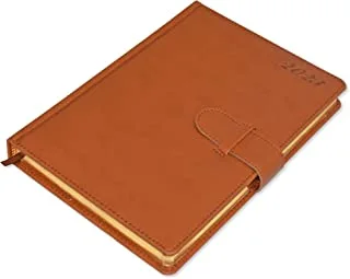 دفتر يوميات الأجندة الذهبية من اف اي اس 2023 (إنجليزي) ، بولي يوريثان إيطالي ، مبطن من جانب واحد ، بني - FSDI75EPG23BR