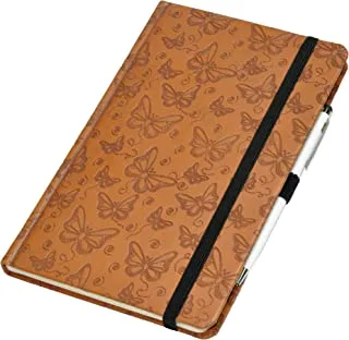 FIS FSNB1321BRD601 96 Sheets Italian PU Cover Single Ruled Ivory Paper Notebook with Elastic Band and Black Ink Pen, 13 cm x 21 cm Size, Brown