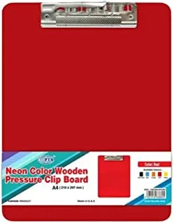 Fis Neon Color Wooden Clip Boards, A4 Size, Red