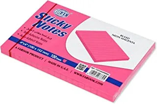 FIS Sticky Note Pad, 4X6 inches, Pack of 6, Ruled Neon Magenta -FSPO4X6RNMG