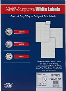 FIS FSLA8-5-100 8 Stickers Multipurpose Laser Label 100 Sheet, A4 Size, White