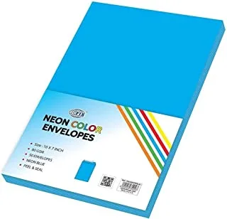 FIS FSEC8033PBBL50 80 GSM Peel and Seal Neon Envelopes 50-Pack، 10 x 7 Inch Size، Blue