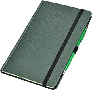 FIS FSNB1321GRD402 96 Sheets Single Ruled Ivory Paper Italian PU Cover Executive Notebook with Elastic Band and Blue Ink Pen, 13 cm x 21 cm Size, Green
