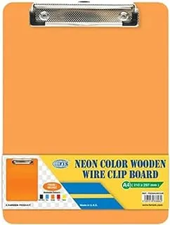 Fis Neon Color Wooden Wire Clip Board, A4 Size, Orange