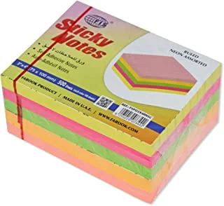 FIS Sticky Note Pad, 3X4 inches, Pack of 5, Ruled 5 Assorted Neon Color -FSPO3X4RN5C
