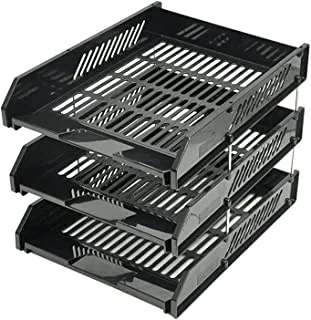 FIS FSOT10431BK Plastic File Trays for A4 Documents 3-Pieces Set, Black