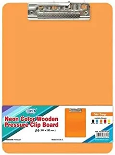 Fis FSCBA4PCOR Neon Color Wooden Clip Boards, A4 Size, Orange