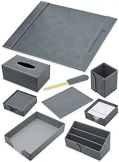 FIS Executive Desk sets, Bonded Leather, Grey Set of 9 Pieces -FSDSEXB221GY