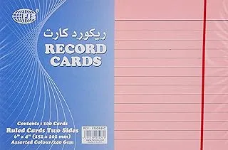 Fis fsic644c 240 gsm ruled colored record card 100-pieces set, 15.24 cm x 10.16 cm size, assorted