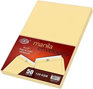 FIS FSME1232PR50 120 GSM Peel and Seal Plain Manila Envelopes 50-Pack, 9-Inch x 6-Inch Size