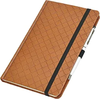 FIS FSNB1321BRD201 96 Sheets Italian PU Cover Single Ruled Ivory Paper Notebook with Elastic Band and Black Ink Pen, 13 cm x 21 cm Size, Brown