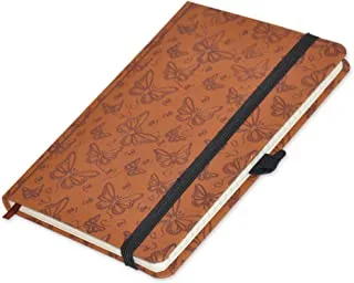 FIS Executive Notebook, Size 13x21CM, 96 Sheets Single Line With Elastic PU Window Brown Design 6 -FSNBEX13X21BRD6