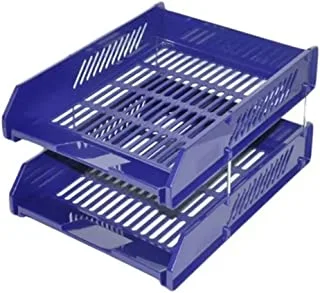 FIS FSOT10421BL Plastic File Trays for A4 Documents 2-Pieces Set, Blue